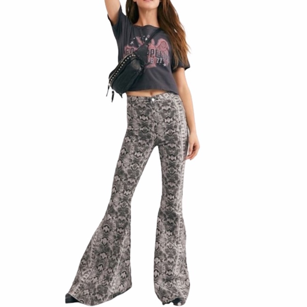 Free People Just Float On Flare Leg Snake Jeans